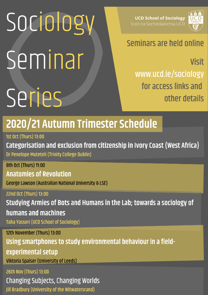 A poster containing seminar dates, titles and speakers - a summary of the information on this page